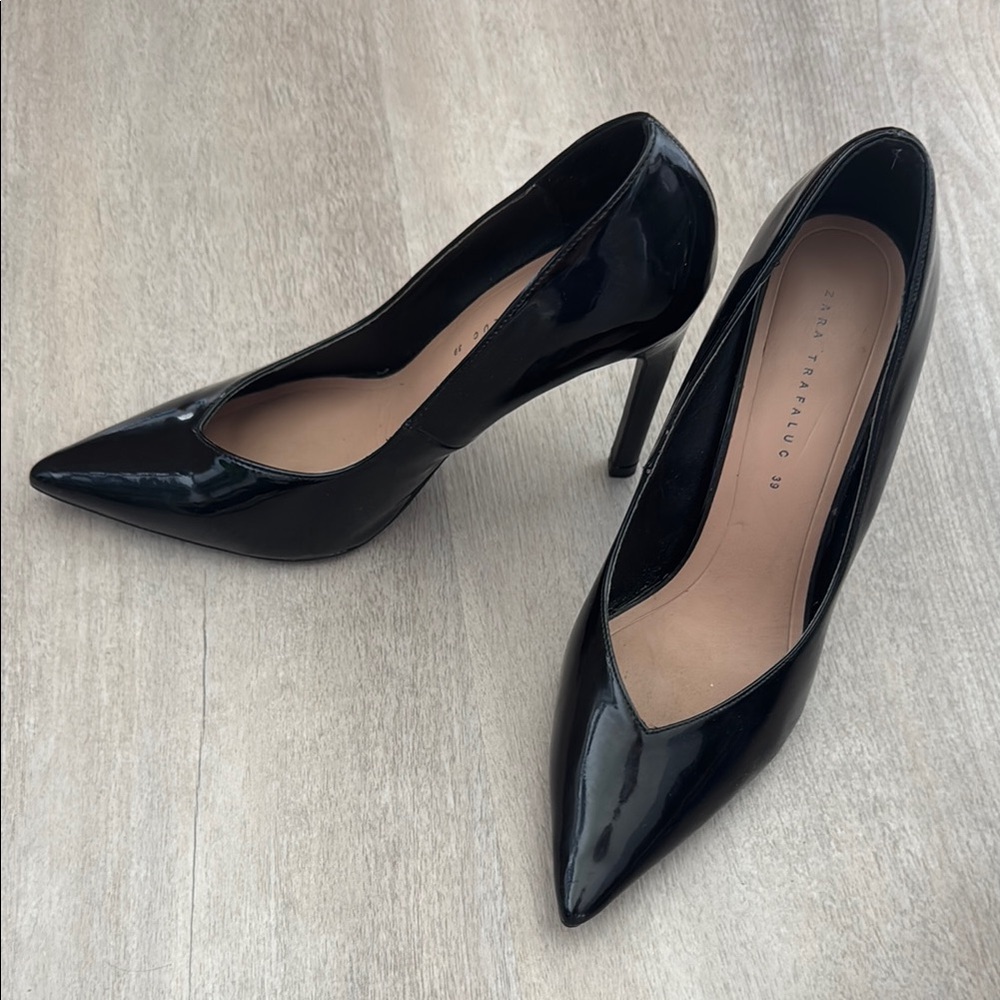 Zara Elegant Black Patent Leather Stiletto Heels